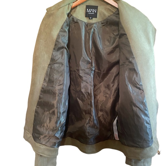 Men’s boohoo MAN Khaki/Olive Faux Suede Biker Jacket - Size M /NWOT - Picture 3 of 9